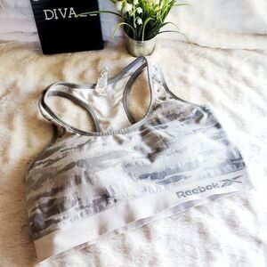 Reebok Womens Sports Bra Grey XL Camo Plus Size Padded Racerback